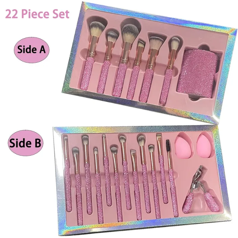 Σετ βούρτσας Glitz and Glam 22 τμχ Δέσμη RhINESTONE Glam Brush Set Bling Makeup Brushes Diamond Μακιγιάζ Πινέλο αποθήκευσης Κάδος με κουτί