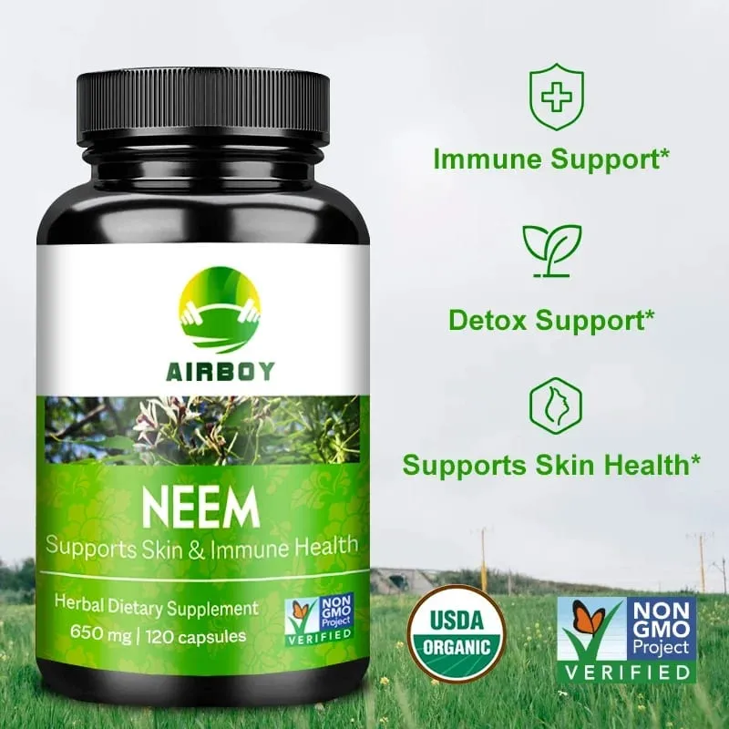 Organic Neem Supplement - Herbal Acne Supplements Supporting Clear Skin and Detox Supports Immune Health