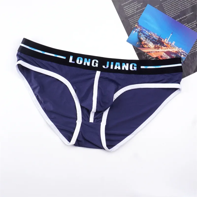 Sexy Men U Convex Underwear Slip Breathable Letters Waistband Ice Silk Briefs Plus Size Male Panties S-XL