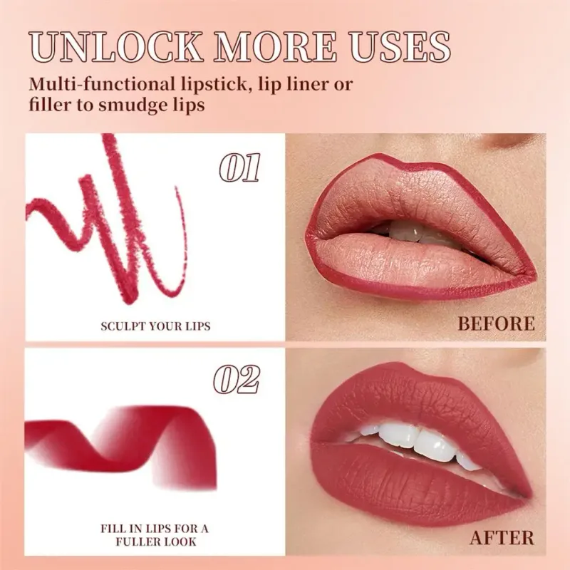Batom fosco à prova d'água, lápis 2 em 1, alta pigmentação, cor labial, fórmula hidratante suave, batom gradiente natural — image 5
