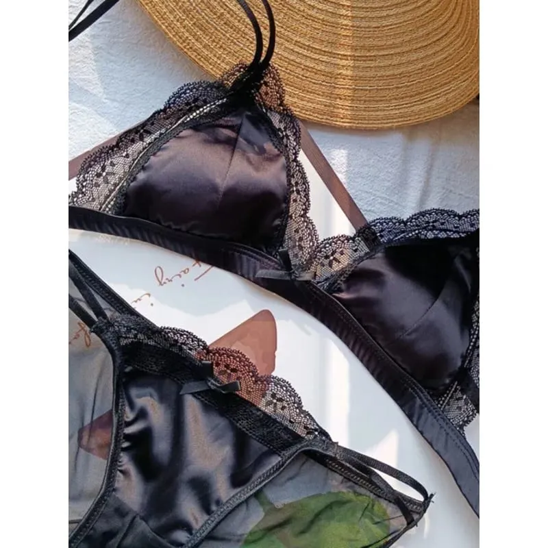Klasszikus francia bralette aládrót nélkül elegáns csipke kis kupa fehérnemű divatos lány 3 részes melltartó szett puha formájú kupával — image 3