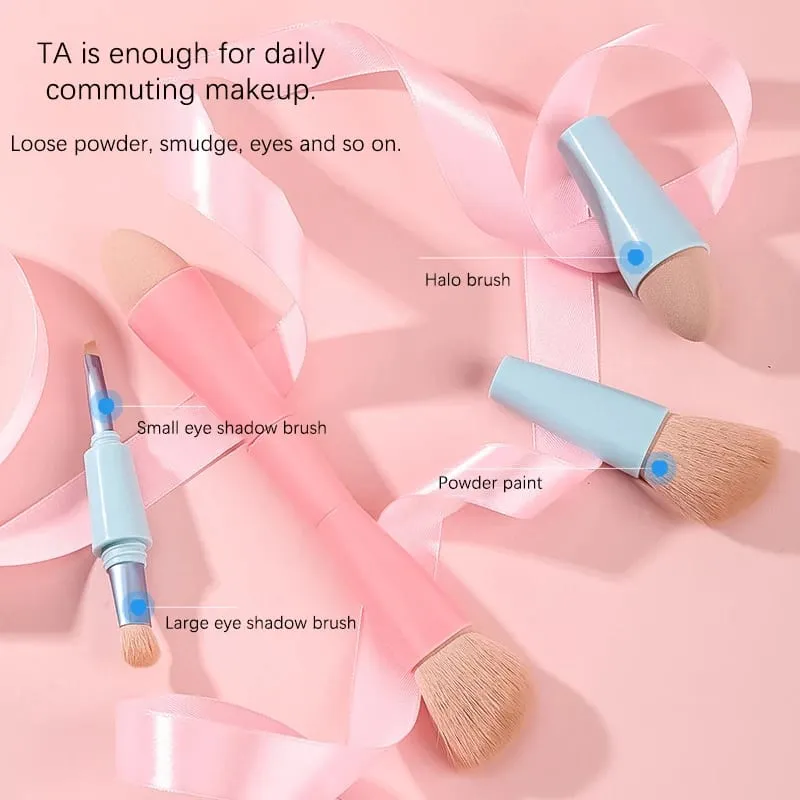 【B】1PC 4 σε 1 Travel Portable Multitasker Beauty Tools Brushes Makeup Αποσπώμενα πινέλα μακιγιάζ σετ μακιγιάζ — image 4