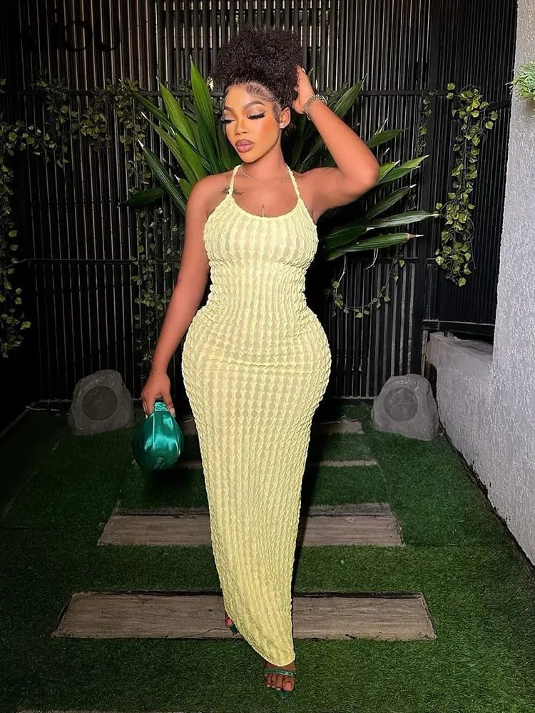 Kliou Solid Ruched spagettipántos pólya maxi ruha női alkalmi ujjatlan, hát nélküli Bodycon női parti utcai ruhák — image 3