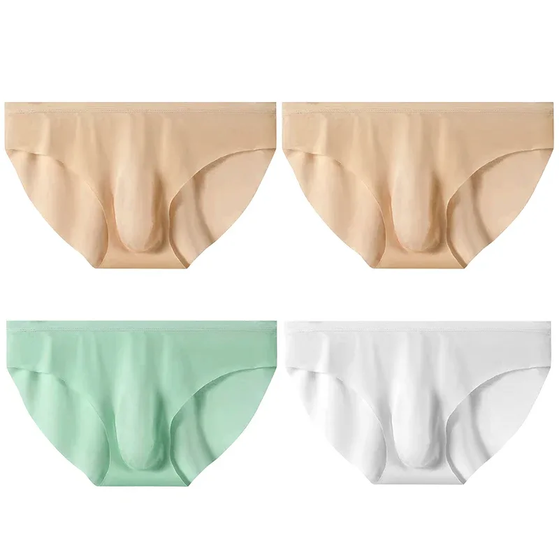 Calzoncillos de seda helada para hombre, ropa interior transparente, sin costuras, Sexy, de secado rápido, transpirable, ultrafina, 4 Uds.