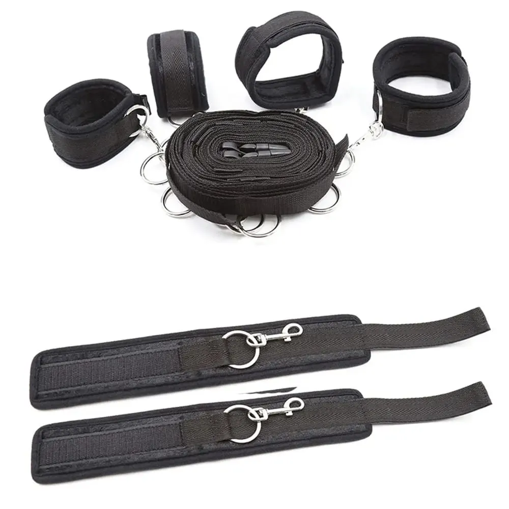 Σετ συγκράτησης BDSM Bondage Handcuffs & Ankle cuffs Slave on the bed Open Leg Flirt Παιχνίδια σεξ για γυναίκες ζευγάρια Erotic No Vibrator