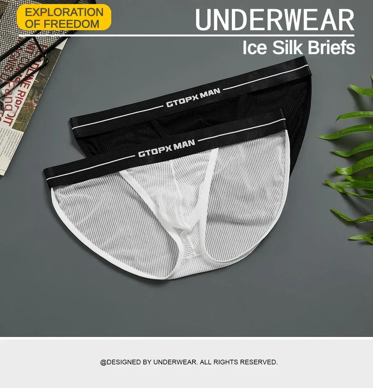 Underwear Men Sexy Low Waist Transparent Briefs Striped Ice Silk Mesh U Convex Thin Breathable Underpanties Ropa Interior Hombre — image 1