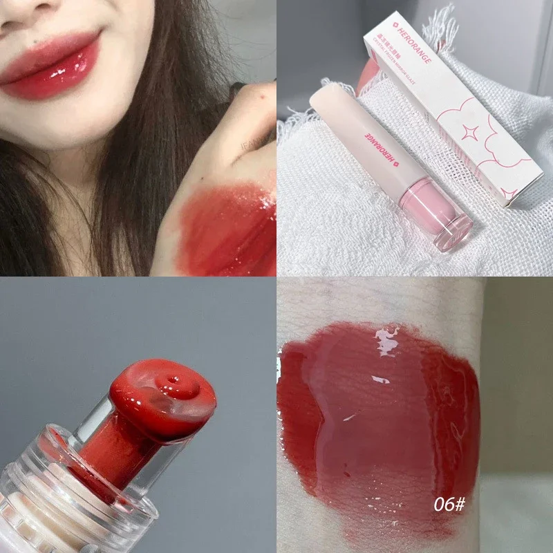 Geléia brilho labial espelho de longa duração água esmalte colorido hidratante batom cristal brilhante matiz labial coreano cuidados maquiagem