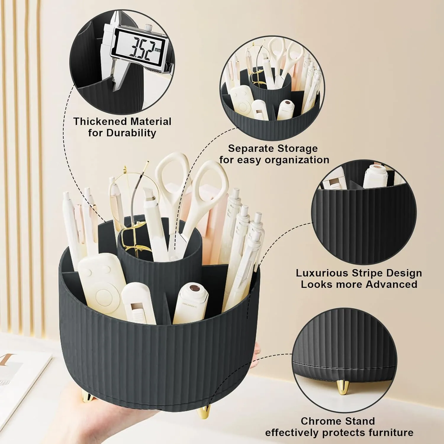 Organizador de suporte de pincel de maquiagem, 5 espaços, rotação 360 °, pincéis de maquiagem, organizadores de armazenamento de mesa para vaidade, banheiro, escritório — image 3