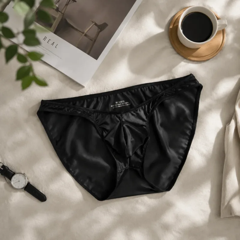 Comfortable Low Waist Men's U-Pouch Underwear Breathable Seamless Satin Silk Briefs Narrow Belt Lingerie Ice Silk Panties Sports — image 14
