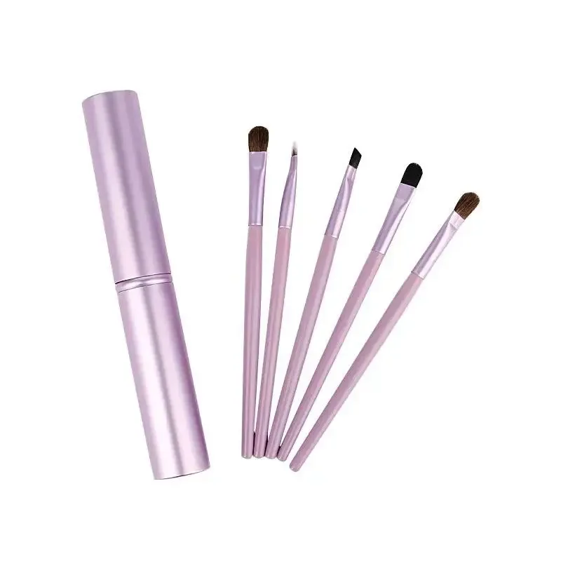 5pcs pincel de delineador com tubo de armazenamento pincéis de maquiagem para os olhos conjunto pincel de sombra macio pincel para manchas
