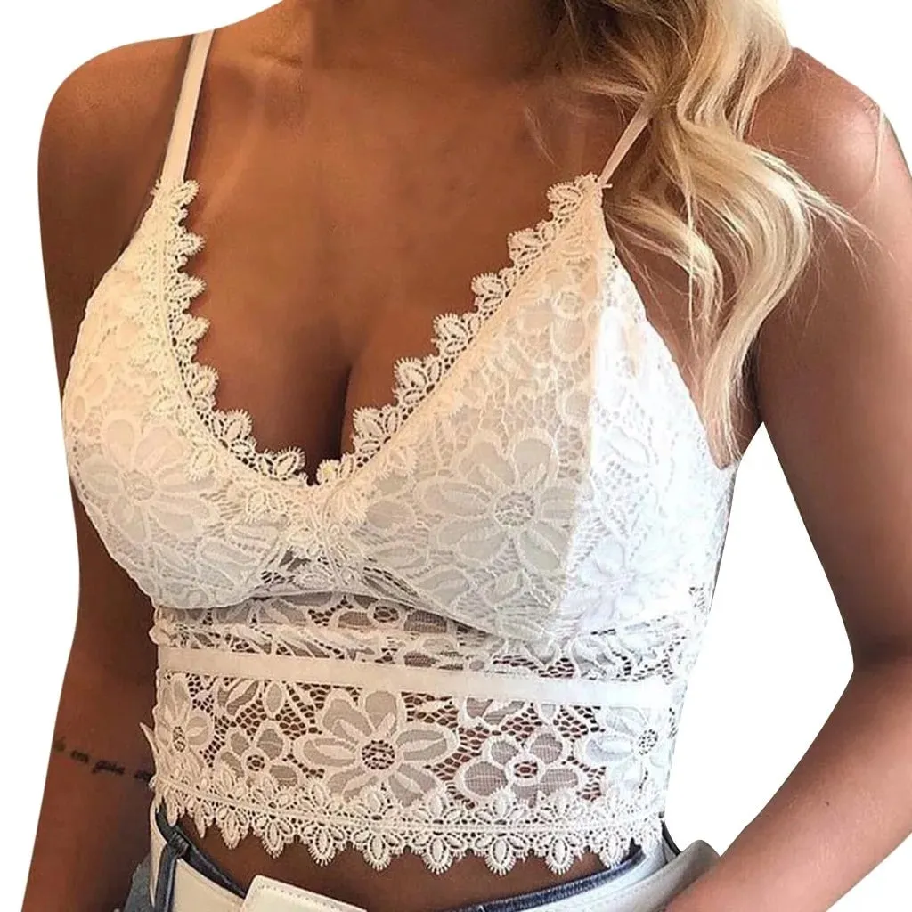 Σέξι δαντέλα με κούφιο διχτυωτό πλέγμα See Through Slim Backless Halter Crop Top Spaghetti λουράκι διάφανο κέντημα κορσέ γιλέκο καμιζόλ — image 2