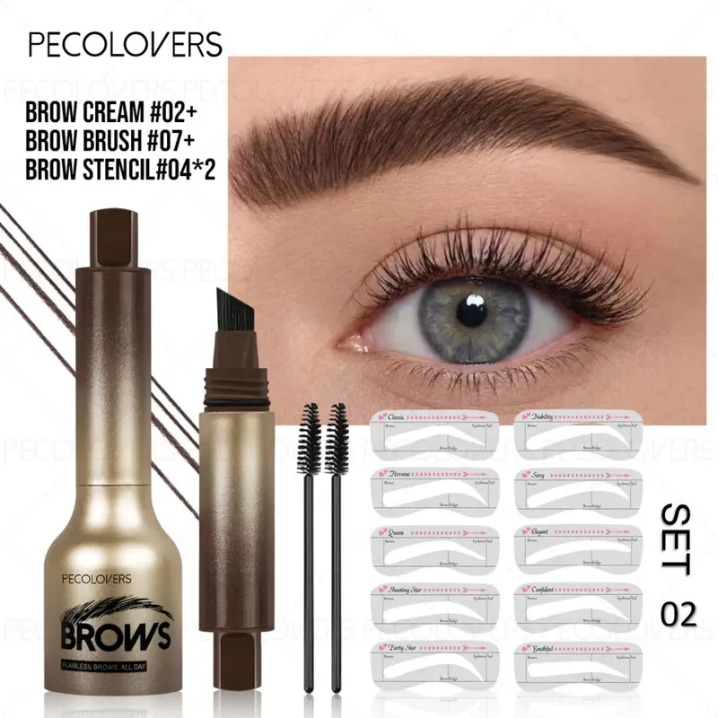 Professional 4 Pcs Eyebrow Products Makeup Set - Eyebrow Stamp & Eyebrow Powder & Small Brush Fill The Shapes of Eyebrow — image 9