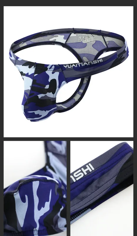 Men's Camo Print thong Gay Underwear Breathable 3D-Pouch Men G-String Bikini Elastic Waistband T-pants Seamless Male T-back — image 11