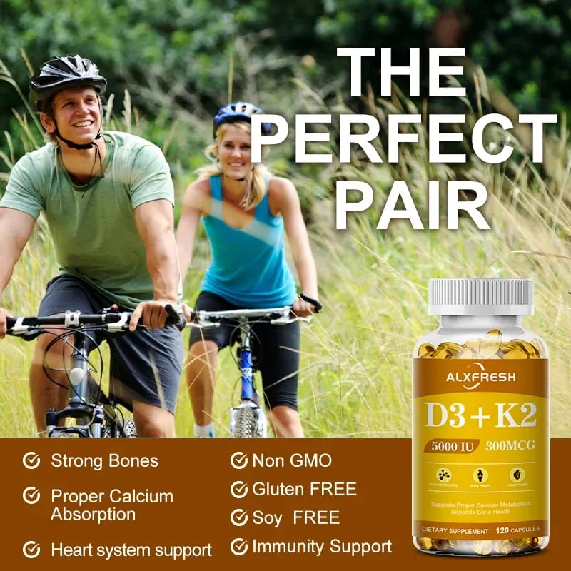 Alxfresh Vitamin D3+K2 Capsules for Immune Joints Muscles and Bones Support with Variety of Vitamins and Minerals Supplement