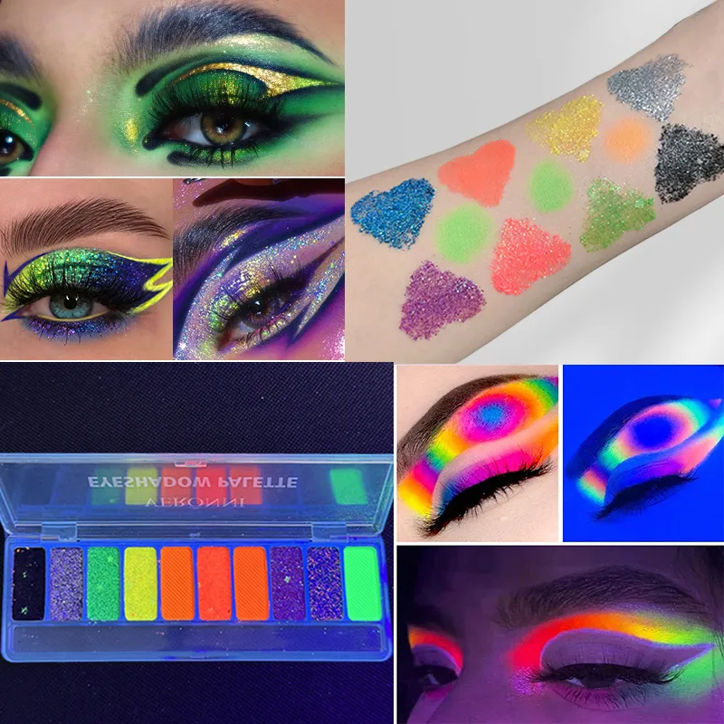 Eyeliner παλέτα σκιών ματιών μακιγιάζ UV Glow in Dark Fluorescent Neon Face Paint Eyeshadow Makeup Cosmetics For Music Festival — image 3