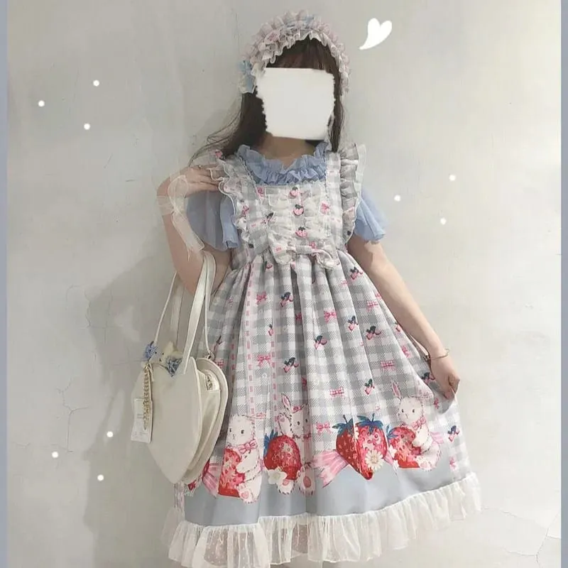 שמלת לוליטה יפנית בנות תות ארנב Jsk שמלות נשים Harajuku ללא שרוולים חמוד 2026 Cosplay Vestido