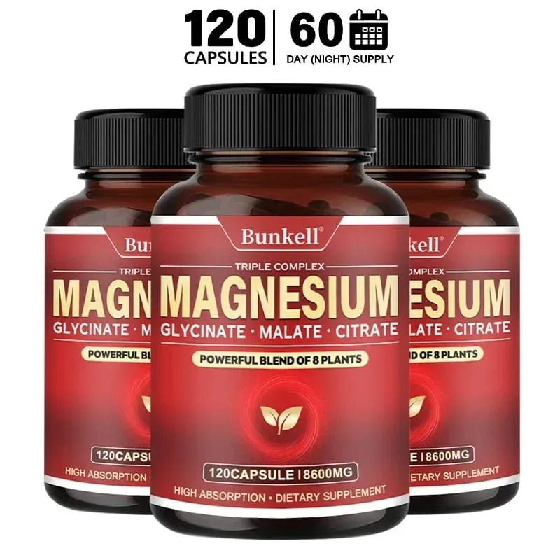 Magas felszívódású magnézium-glicinát malát-citrát 100% kelát, nem GMO vegetáriánus gluténmentes 8 600 mg 120 kapszula