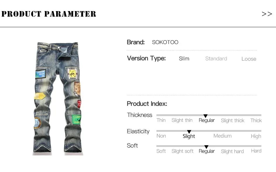 Ανδρικό Badge Patch Boot Cut Jeans Rivet Vintage Ρετρό Μπλε Stretch Τζιν Παντελόνι Streetwear Slim Flared Παντελόνι — image 7