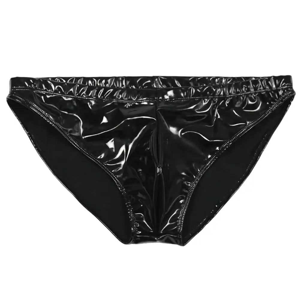 Men Sex Faux Latex Brief Glossy Patent Leather Package Hip Gay Underwear Lingeri Smooth Thongs Candy Color Thong T-Back — image 9