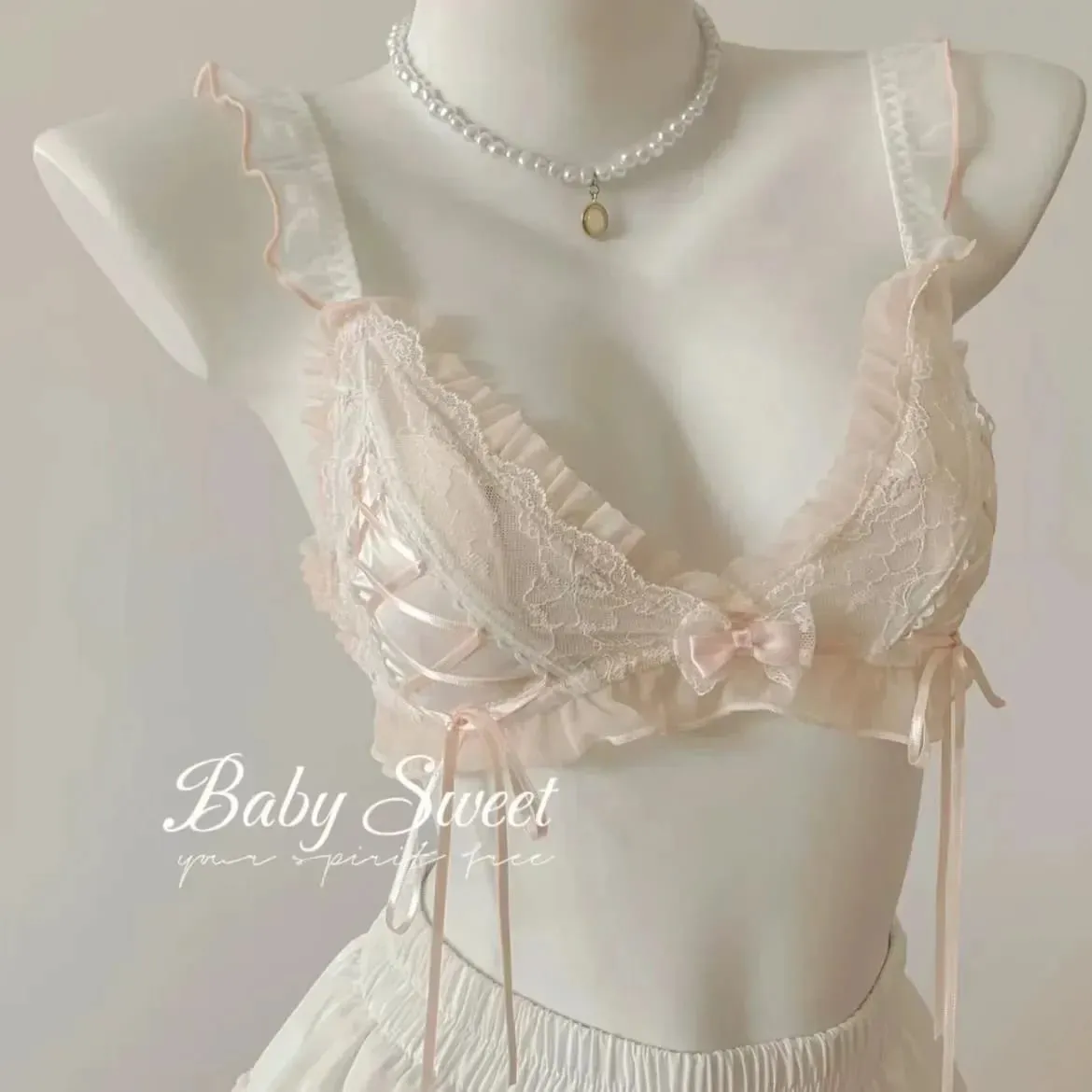 Lolita Style Thin Lace Triangle Cup Σετ Γυναικείο Χαριτωμένο μικρό μπούστο σέξι εσώρουχα — image 9