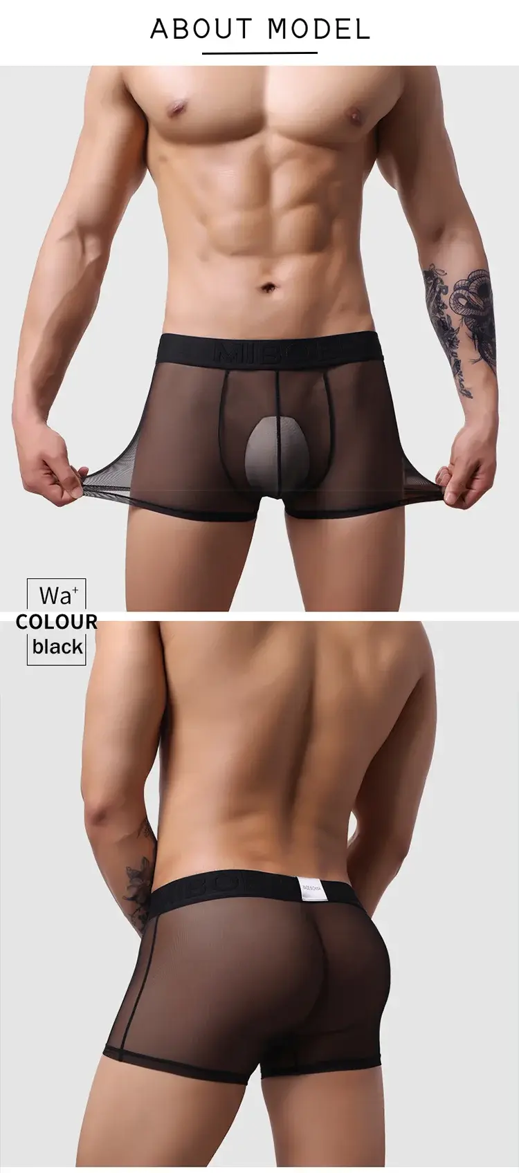 Men's Transparent Full Mesh Boxer Briefs See-Through Underwear Low Rise U-Pouch Breathable Sexy Low-Rise Elastic Waistband — image 9
