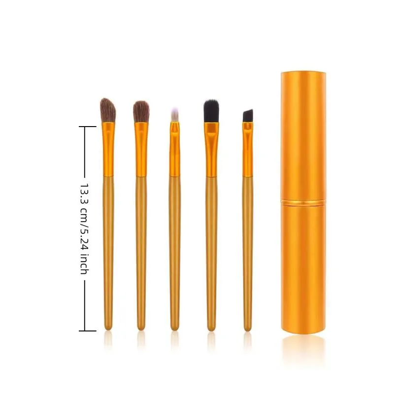 5pcs pincel de delineador com tubo de armazenamento pincéis de maquiagem para os olhos conjunto pincel de sombra macio pincel para manchas