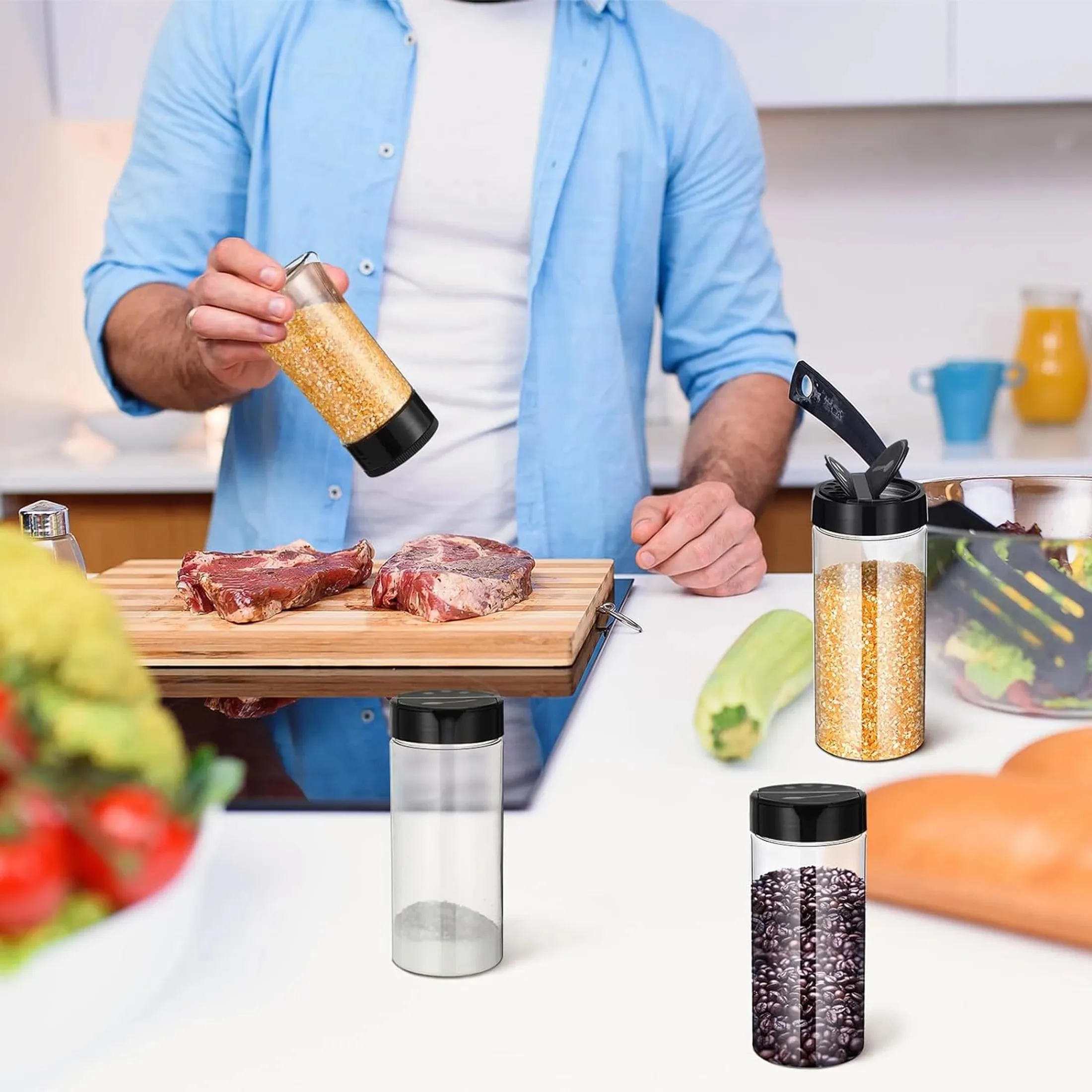 Πλαστικά διαφανή δοχεία μπαχαρικών 400 ml με δοχεία καρυκευμάτων με καπάκι σέικερ για κουζίνα και μπάρμπεκιου — image 3