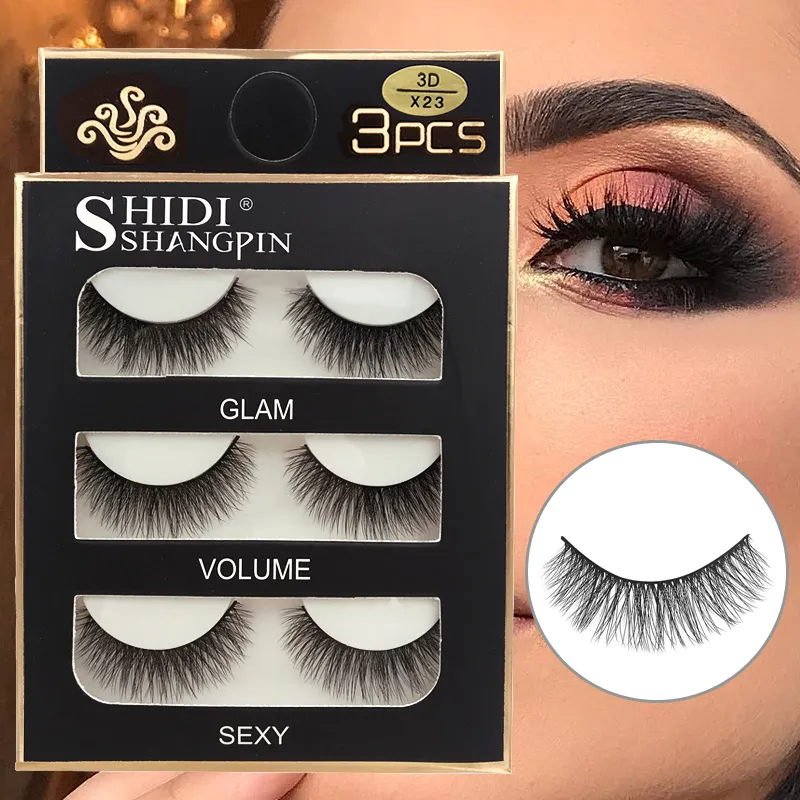 Faux Cils 3 זוגות ריסים מלאכותיים טבעיים ארוכים 3D מינק ריסי מינק רכים רכים מלוכלכים בעבודת יד ריסים מזויפים כלי איפור עיניים Maquiagem — image 2