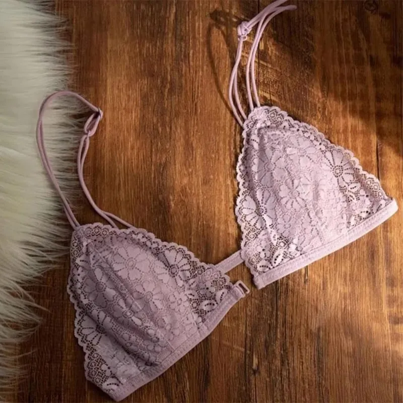 French Style Sexy Lace Thin Triangle Bra With Front Button Women's No Steel Ring Wireless Lingerie Underwear Beautiful Back Bra — image 6