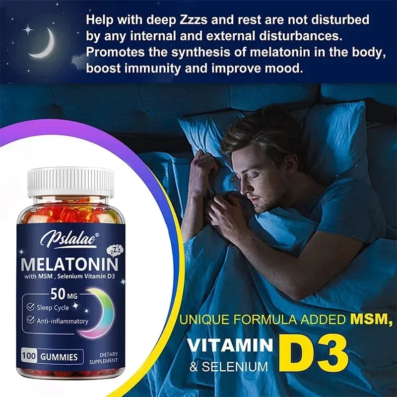 Melatonin Gummies 50mg - Sleep Support Stress Relief Improved Sleep Quality Boosted Energy Production Increased Vitality