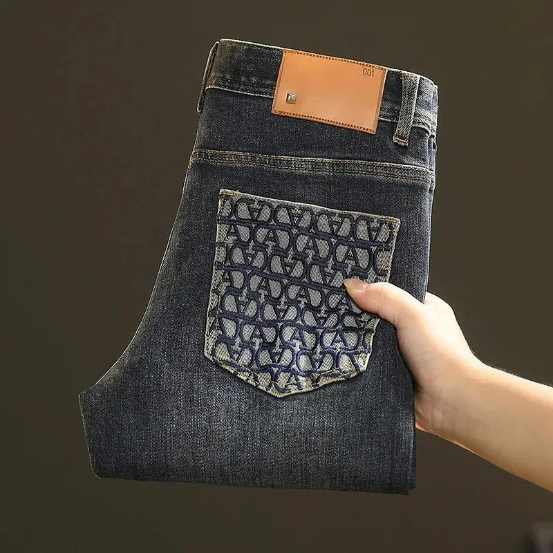 2024 New Light Luxury Jeans Ανδρικά Ανοιξιάτικα και Φθινοπωρινά Ευέλικτα High-End Casual Προσιτά Πολυτελή Μόδα Λεπτά Παντελόνια