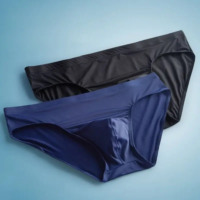 2pcs Big Pouch Nylon Men Underwear Briefs Ice Silk Male Seamless Underpants Low-Waist Thin Panties Plus Size