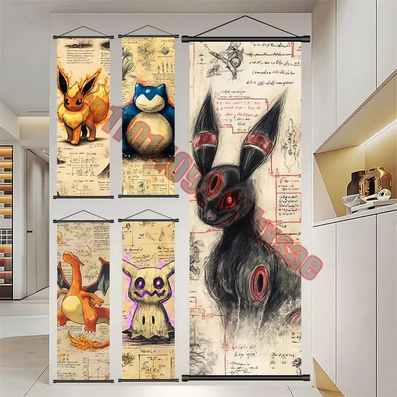 Έντυπη αφίσα Pokemon Έργα τέχνης τοίχου Anime Εικόνες Gengar Charizard Ζωγραφική Καμβάς Pikachu Κρεμαστά ρολά Διακόσμηση δωματίου στο σπίτι