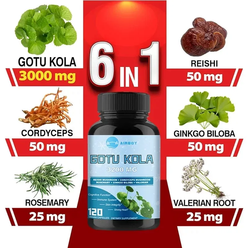 Gotu Kola Capsules - Brain Cognition Immune System Skin Energy & Circulation Supplement - Non-GMO & Gluten FreeSupplements