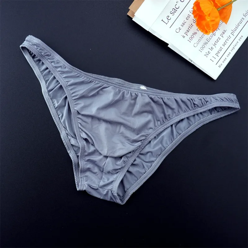 Man Solid Color Ice Silk Seamless Briefs Low Waist U Convex Male Panties Ultra-thin Underwear Elastic Quick Dry Breath Panty