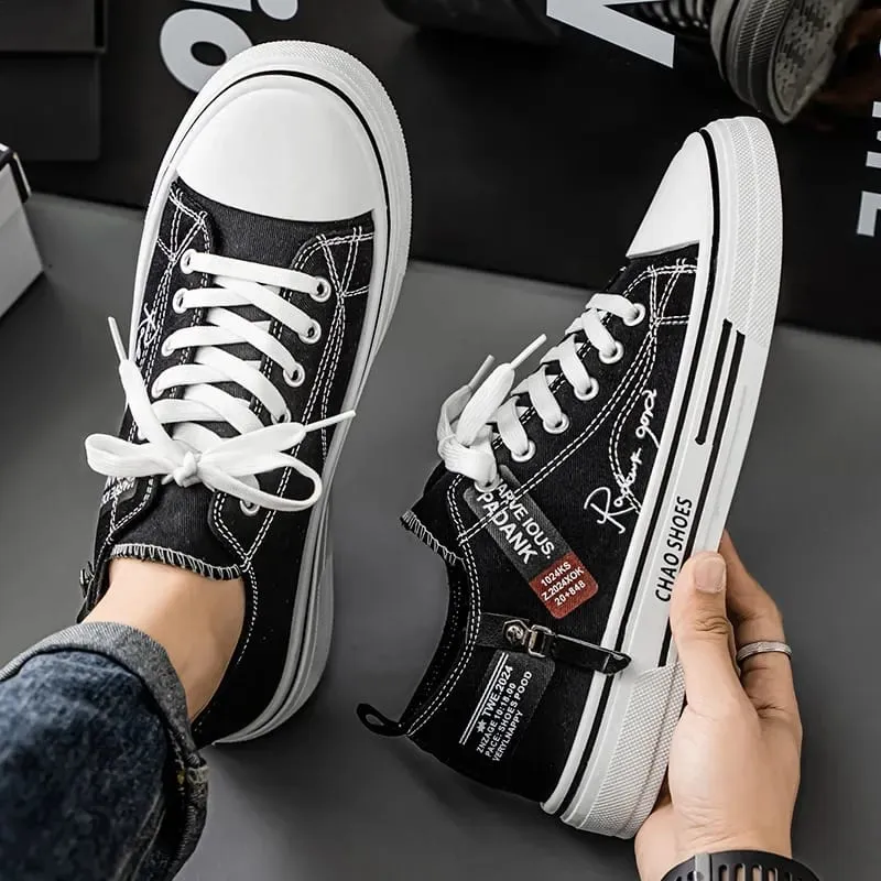 Men's Breathable Canvas Shoes Casual Soft Sole Non-Slip Outdoor Walking Sports Sneakers Fashionable Youth Board Flat Summer Foot