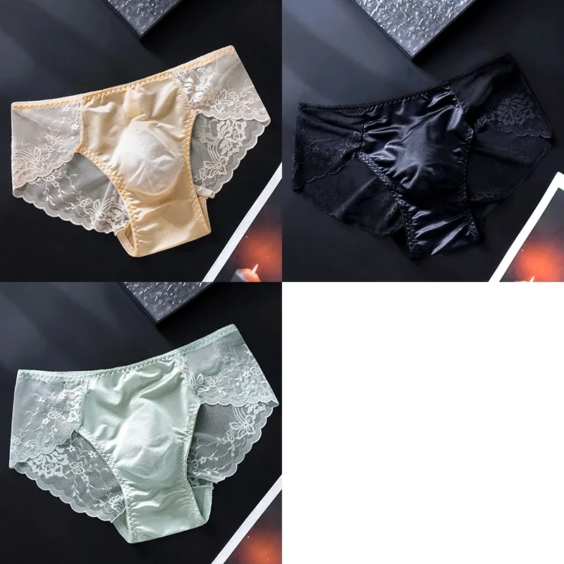 3PCS Men Sexy Lace Triangle Briefs Sexy Low Waist Seamless Panties Male Thin Breathable Comfortable Transparent Underwear — image 13