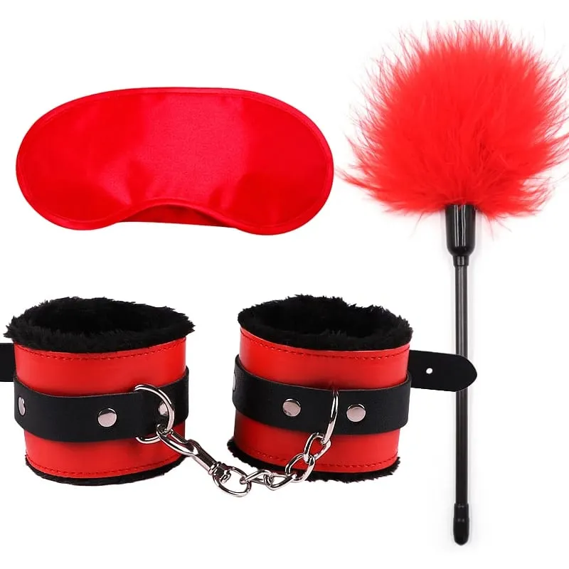 Sex Toys For Women Bdsm Set Sexy Leather Plush Sex Toys Bondage Kit Handcuffs Feather Blindfold Fetish Flirt Goods For Adults — image 2