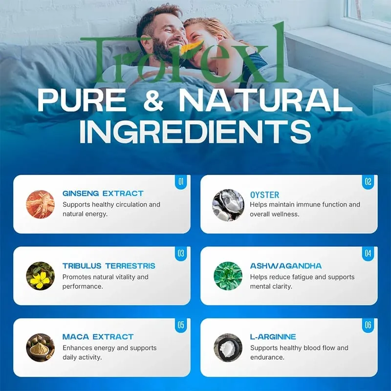 TonicBluPro Blue Pills Male Enhancing Supplements Support Stamina & Energy Natural Oyster & Ginseng Tablets — image 4