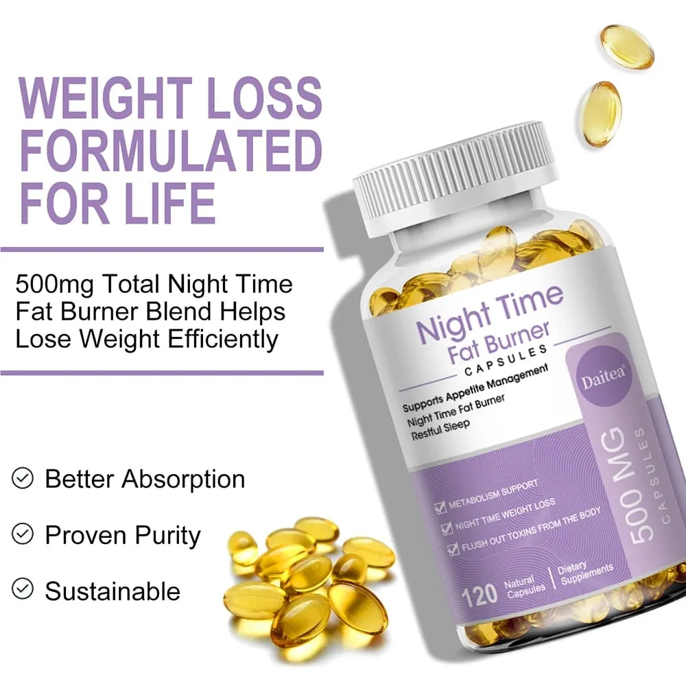 Nighttime Fat Burner Boosts Metabolism Weight Management Improves Sleep - 500 Mg Serving 120 Capsules