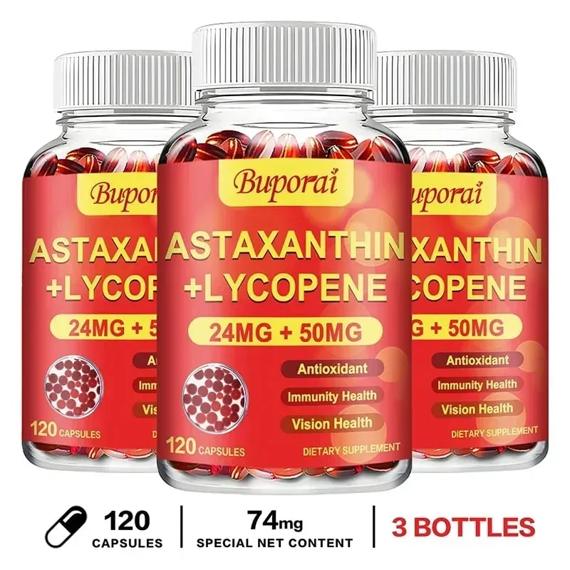 Astaxanthin + Lycopene Softgels - Antioxidant Supports Heart Eye Skin and Prostate Health Improves Immune Function