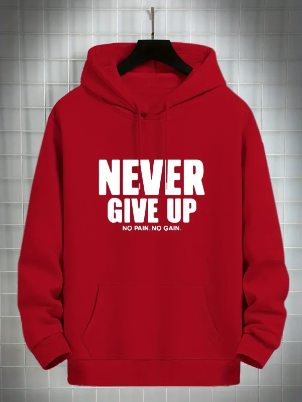 Sudadera con Capucha para Hombre con Estampado Never Give Up, Jersey Informal con Forro Polar, Bolsillo Canguro, Ropa Informal Elegante, Sudadera con Capucha para Otoño — image 6