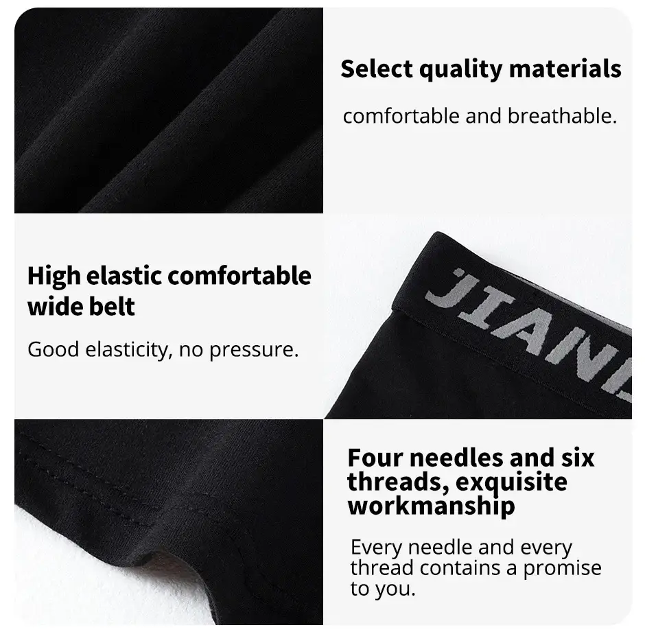 5piece Set Of Men's Classic Black And White Elastic Long Underwear Quick Drying Comfortable Sporty Youth Trend Flat Corner Pants — image 3