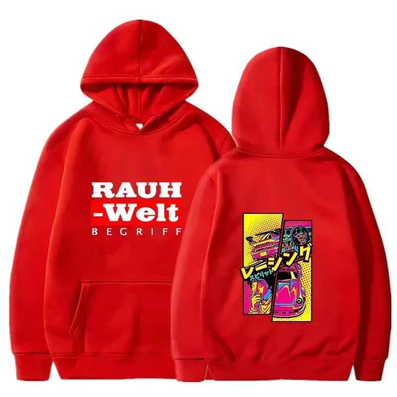 Rauh Welt Hoodie Car Widebody Tuning JDM Racing Pop Art Comic Esztétikus Fekete Túlméretes Alkalmi pulóver, Hosszú ujjú