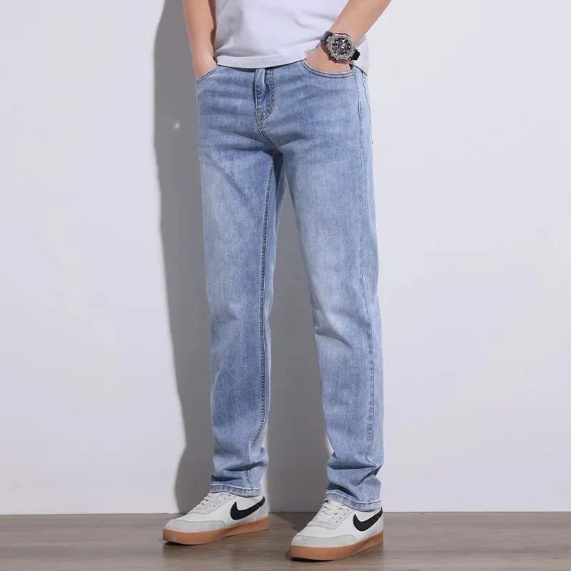 Ανδρικό τζιν Stretch Slim κανονική εφαρμογή Γκρι ανοιχτό μπλε σκούρο μπλε τζιν για άντρες Τζιν παντελόνι Causal Streetwear Ανδρικά ρούχα — image 4