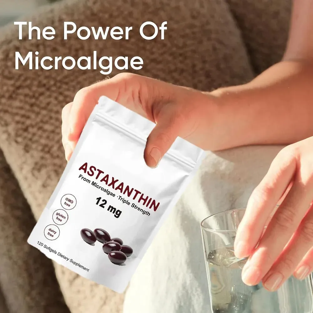 Astaxanthin 12mg Premium Astaxanthin Antioxidant Supplements | Támogatja a szemízületek belső keringését, bőr egészsége | Barnulás