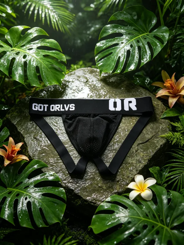 Herren-G-String-Mesh-Unterwäsche, kontrastbedruckter Buchstabe, breiter, elastischer Bund, 3D-Kontur, U-Beutel, feines Mesh-Material, anspruchsvoll