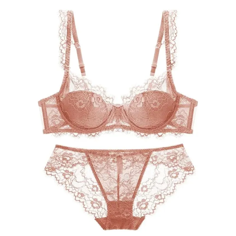 Σετ εσώρουχα με ελαφριά γραμμή βλεφαρίδων Lace Thin Cup σουτιέν και εσώρουχα με Push Up απαλά άνετα αναπνεύσιμα σέξι γυναικεία εσώρουχα — image 4