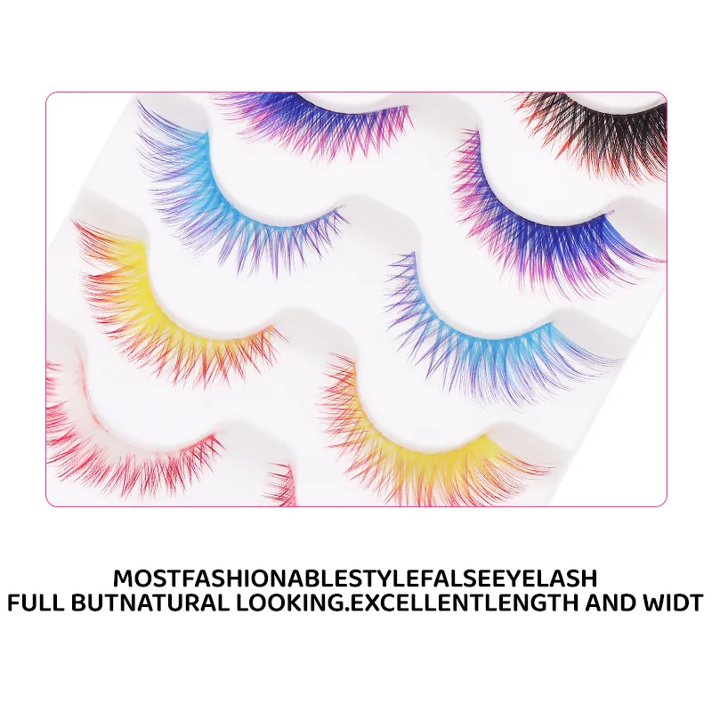 5 Pairs Mix Color Ombre Gradient False Eyelashes 3D Colorful Strip Lashes Handmade Fluffy Colored Eyelashes for Cosplay Makeup
