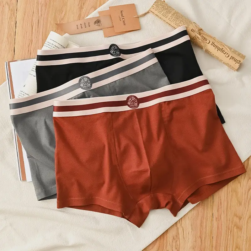 3PCS Men's Underwear Cotton Comfortable Breathable Round Label Print Simple Fashion Men's Boxer Briefs Underwear Combination — image 4